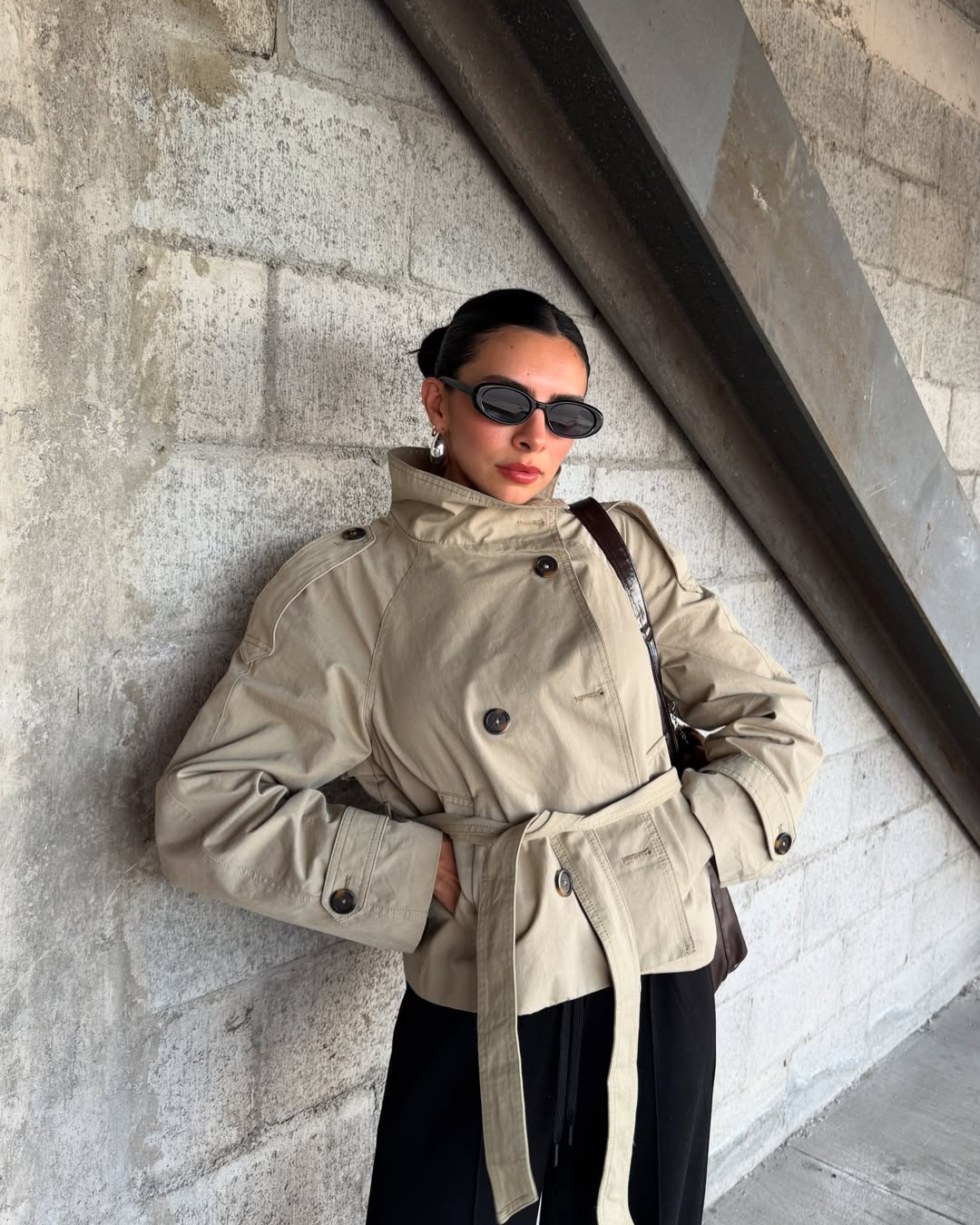 Women's Cropped Trench Coat Belted Tailored Fit Stylish Layering