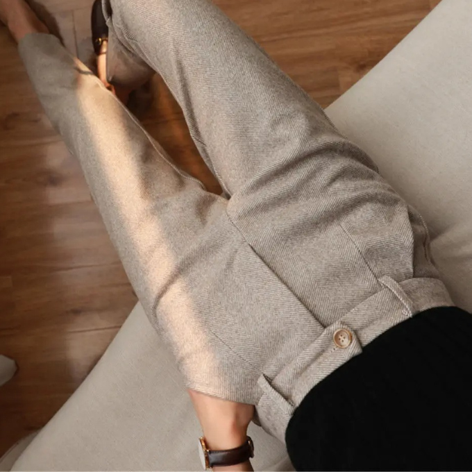 Men's Tailored Herringbone Pants Slim Fit Classic Style Formal Wear