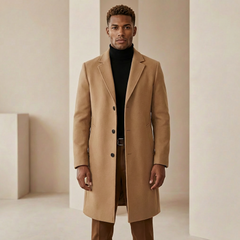 Men's Tailored Overcoat Structured Fit Long Sleeve Notched Collar Classic Styling