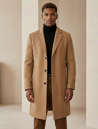 Men's Tailored Overcoat Structured Fit Long Sleeve Notched Collar Classic Styling