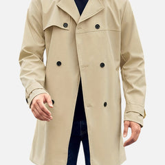 Men's Double-Breasted Trench Coat Long Sleeve Classic Fit Stylish Layering