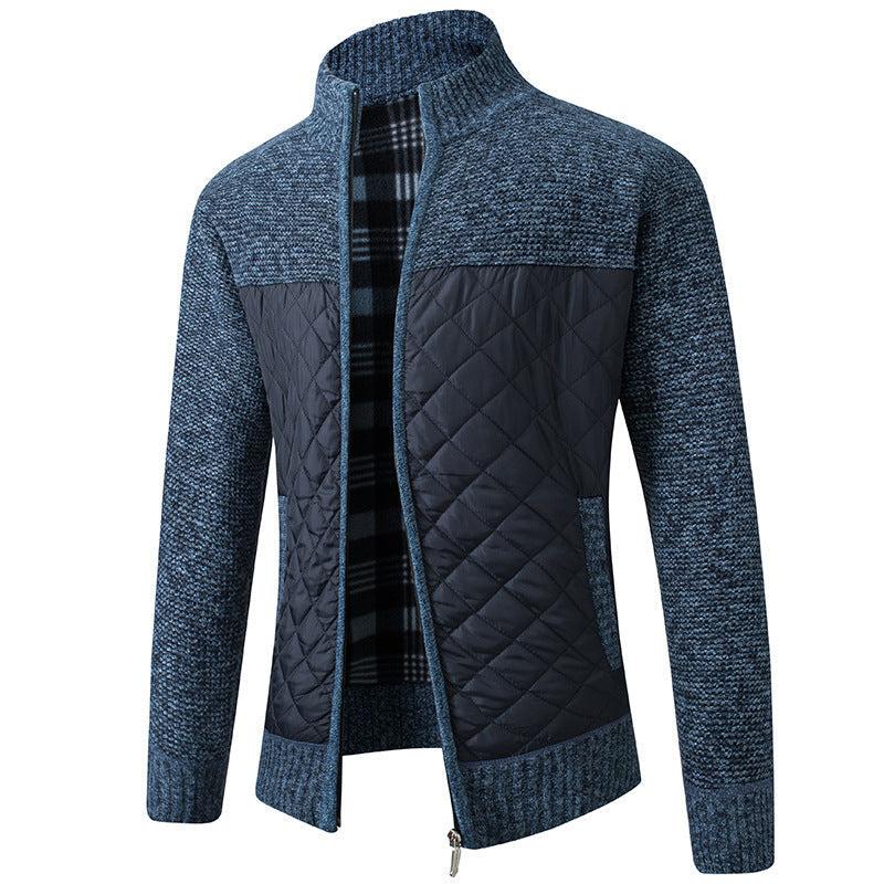 Men's Cardigan Jacket Stand-Up Collar Front Pockets Casual Layering