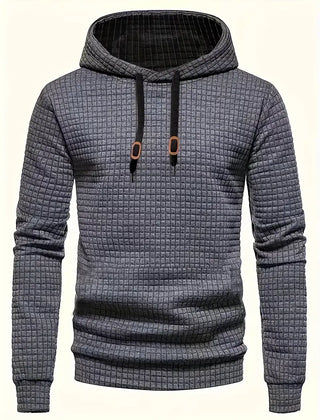 Men's Casual Waffle-Knit Hoodie Long Sleeve Relaxed Fit Everyday Wear