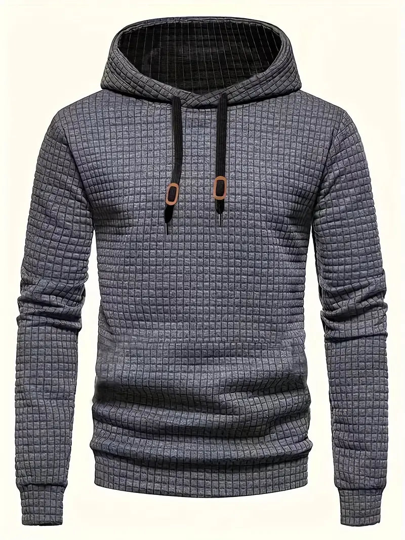 Men's Casual Waffle-Knit Hoodie Long Sleeve Relaxed Fit Everyday Wear
