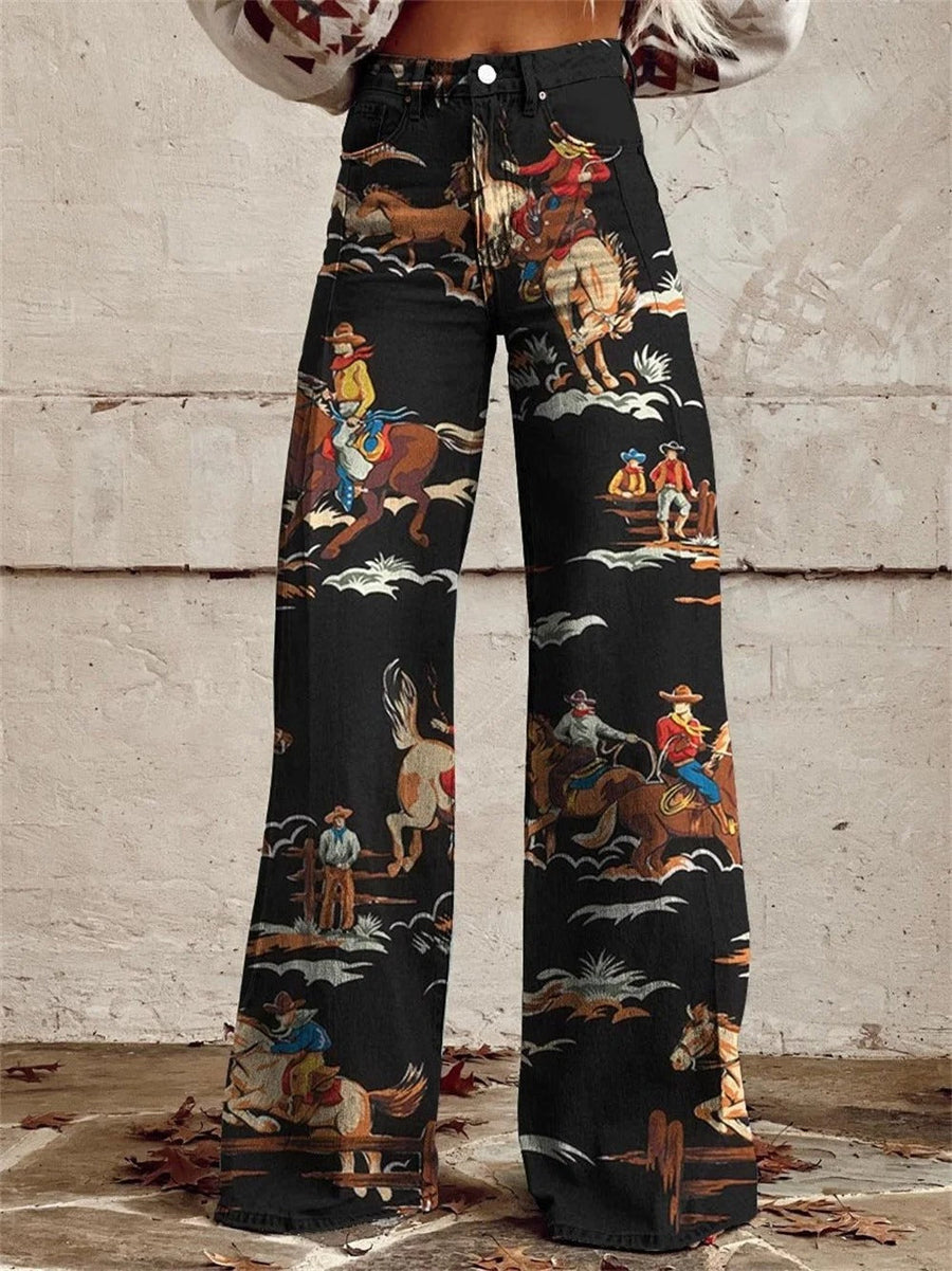 Women's Vintage Wide Leg Pants Printed Relaxed Fit Casual Everyday