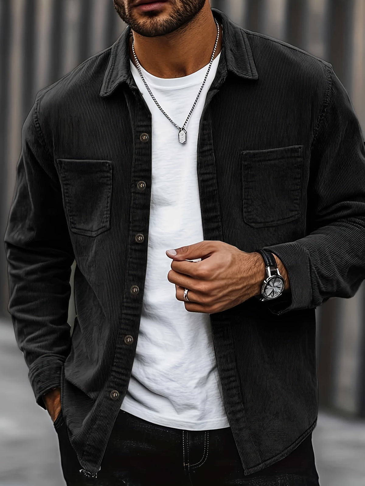 Men's Long-Sleeve Overshirt Button-Up Pocketed Casual Everyday Style