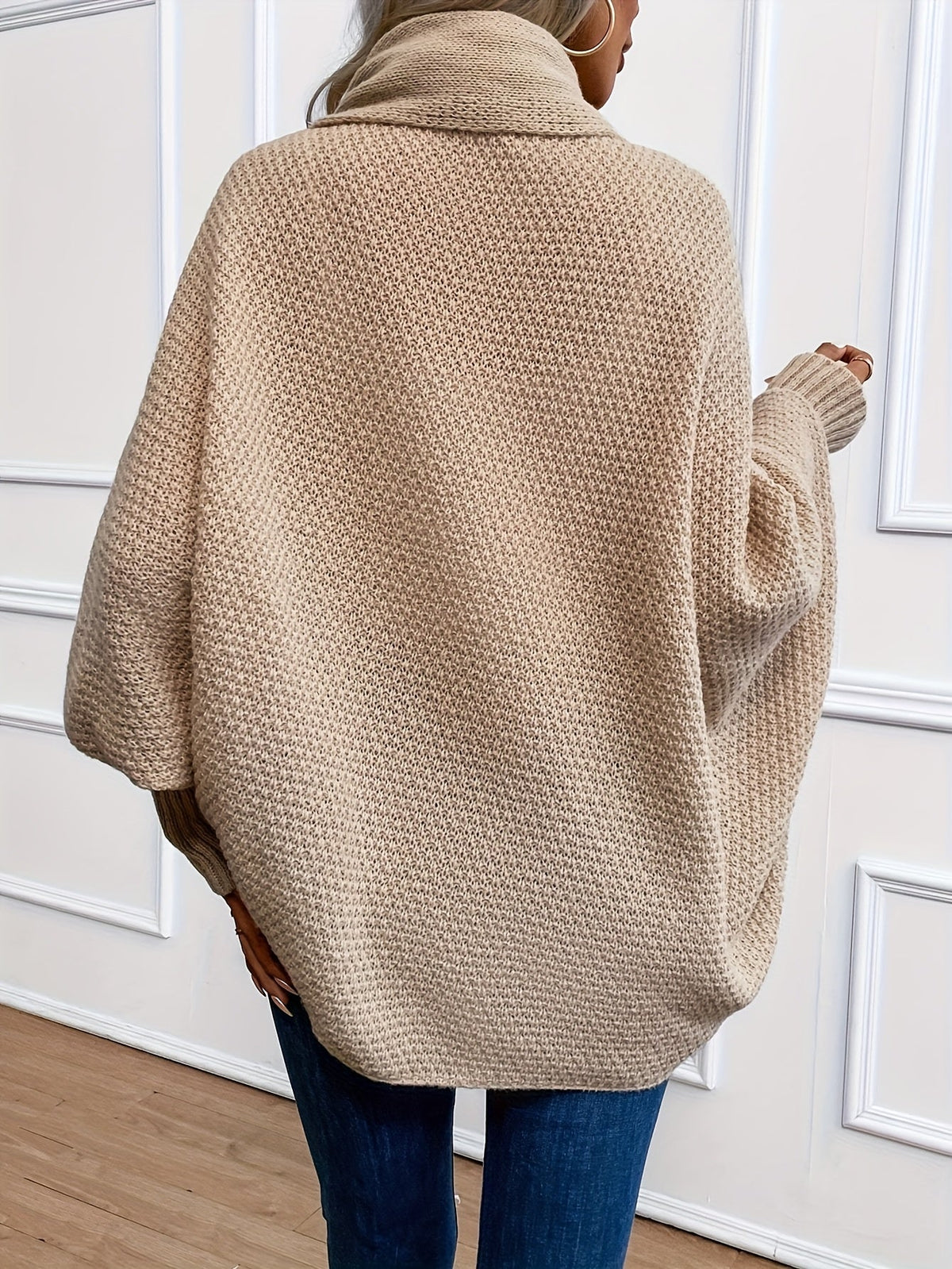 Women's Oversized Knit Cardigan Shawl Collar Dolman Sleeve Relaxed Style