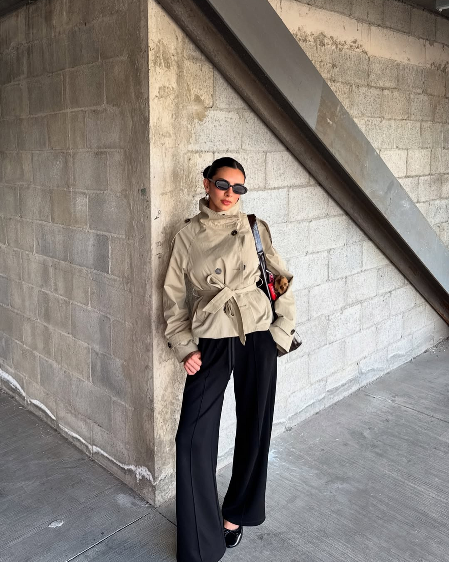 Women's Cropped Trench Coat Belted Tailored Fit Stylish Layering