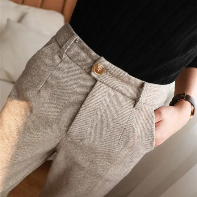 Men's Tailored Herringbone Pants Slim Fit Classic Style Formal Wear
