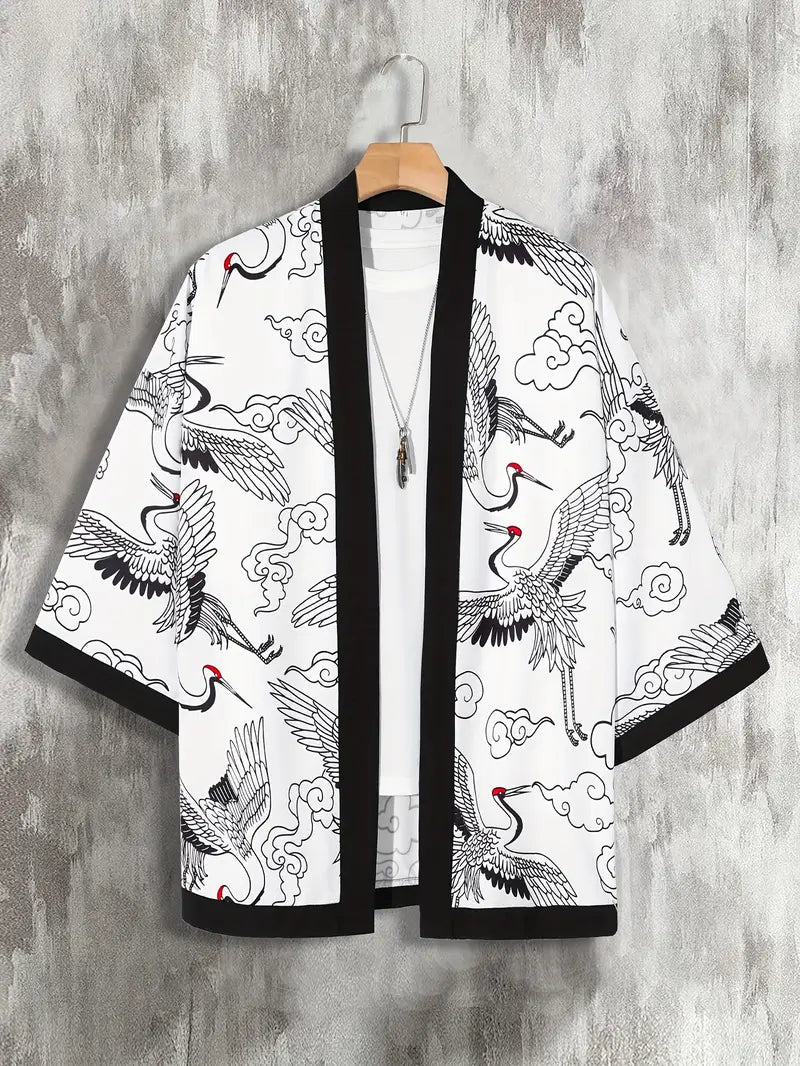 Men's Kimono Cardigan Open Front Relaxed Fit Casual Layering