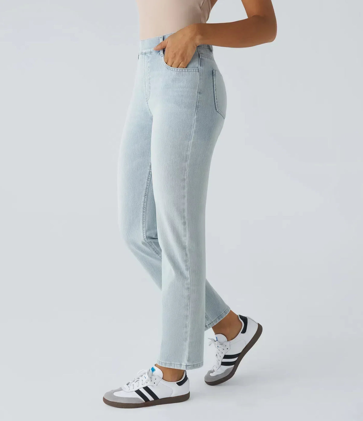 Women's High-Waisted Elastic Pants Stretchy Fit Everyday Casual Wear