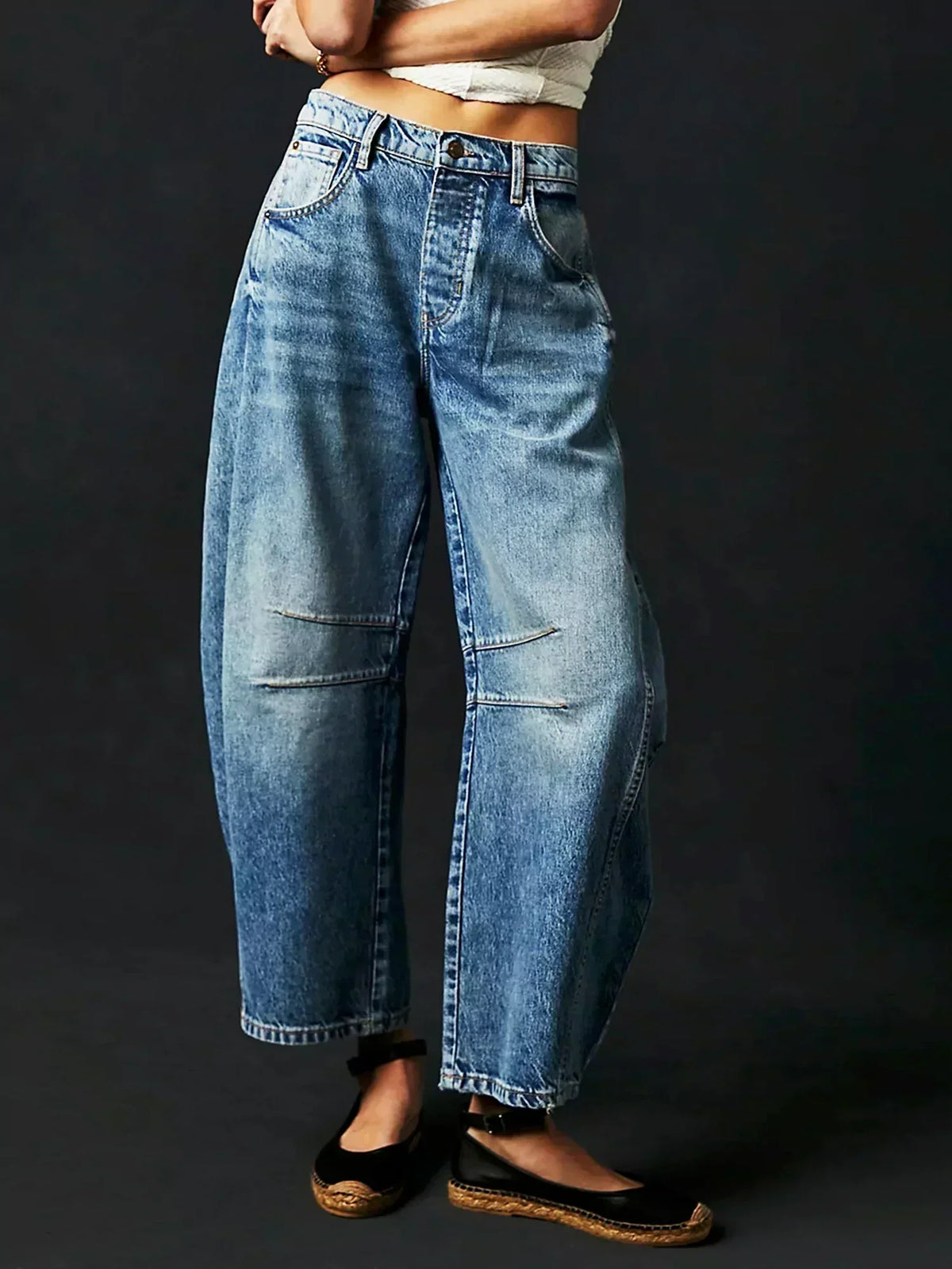 Women's Chic Barrel Jeans High-Waisted Relaxed Fit Casual Everyday Wear