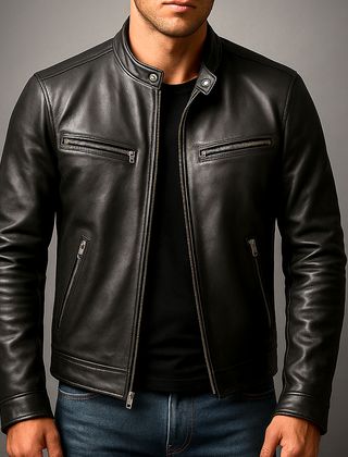 Men's Biker Jacket Fitted Design Asymmetrical Zip Long Sleeve Stylish Casual