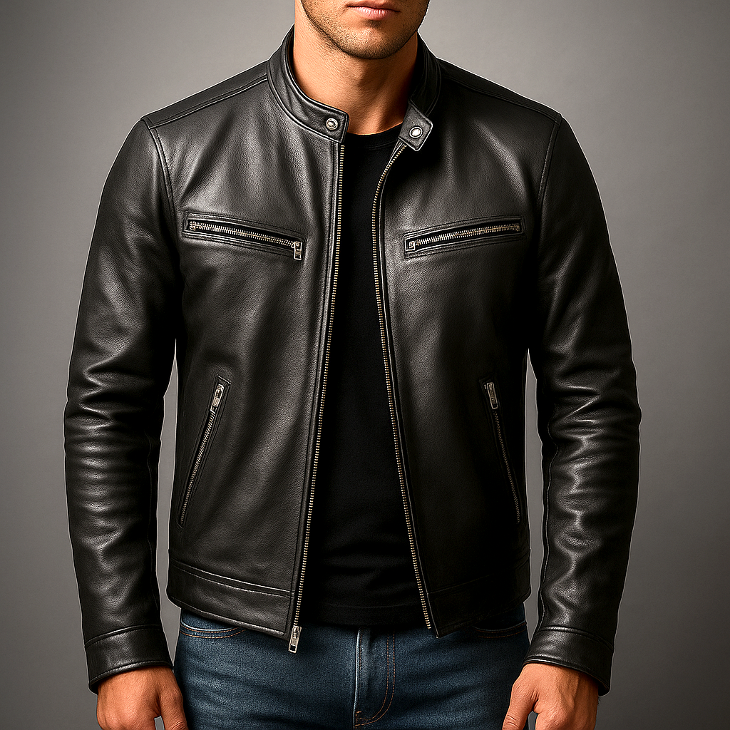 Men's Biker Jacket Fitted Design Asymmetrical Zip Long Sleeve Stylish Casual