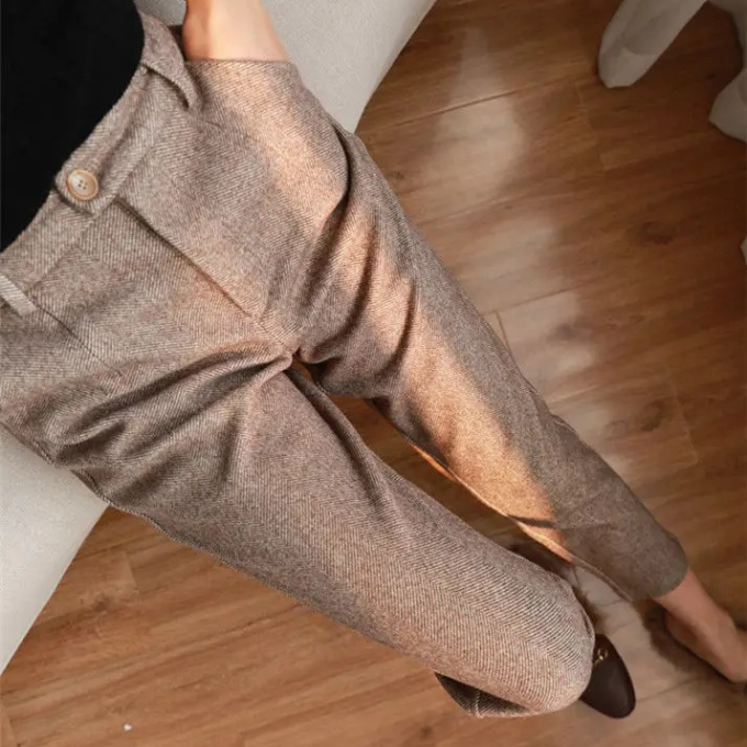 Men's Tailored Herringbone Pants Slim Fit Classic Style Formal Wear