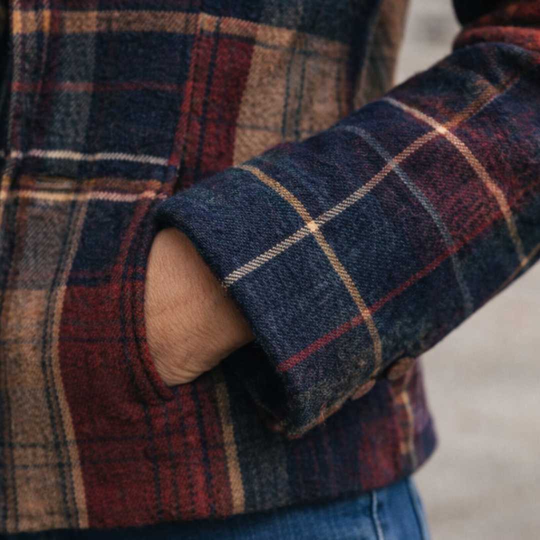Women's Mid-Season Plaid Coat Stand Collar Button Closure Stylish Layering