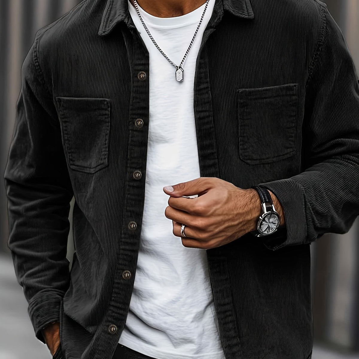 Men's Long-Sleeve Overshirt Button-Up Pocketed Casual Everyday Style