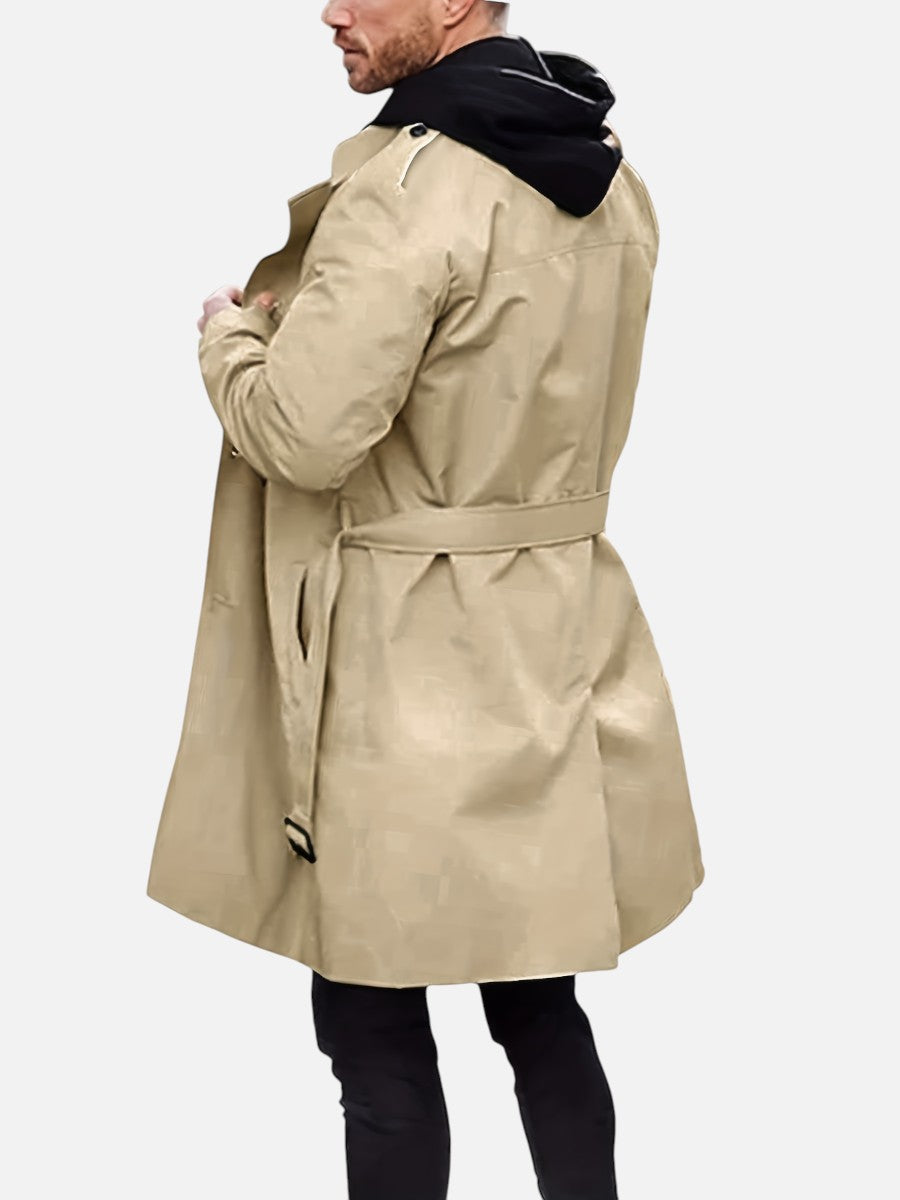 Men's Double-Breasted Trench Coat Long Sleeve Classic Fit Stylish Layering