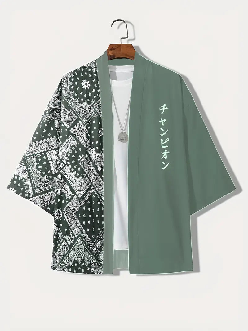 Men's Kimono Cardigan Open Front Relaxed Fit Casual Layering