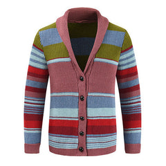 Men's Striped Button-Up Cardigan Long Sleeve Collared Front Closure Casual Wear