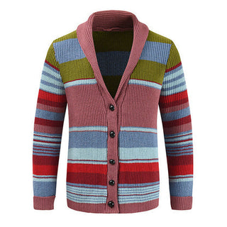 Men's Striped Button-Up Cardigan Long Sleeve Collared Front Closure Casual Wear