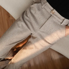 Men's Tailored Herringbone Pants Slim Fit Classic Style Formal Wear