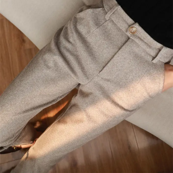 Men's Tailored Herringbone Pants Slim Fit Classic Style Formal Wear