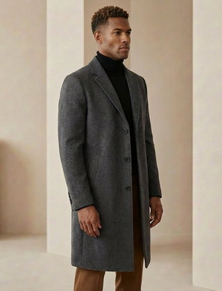 Men's Tailored Overcoat Structured Fit Long Sleeve Notched Collar Classic Styling