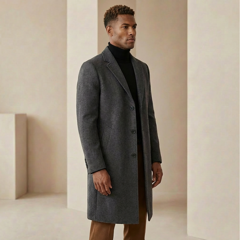 Men's Tailored Overcoat Structured Fit Long Sleeve Notched Collar Classic Styling