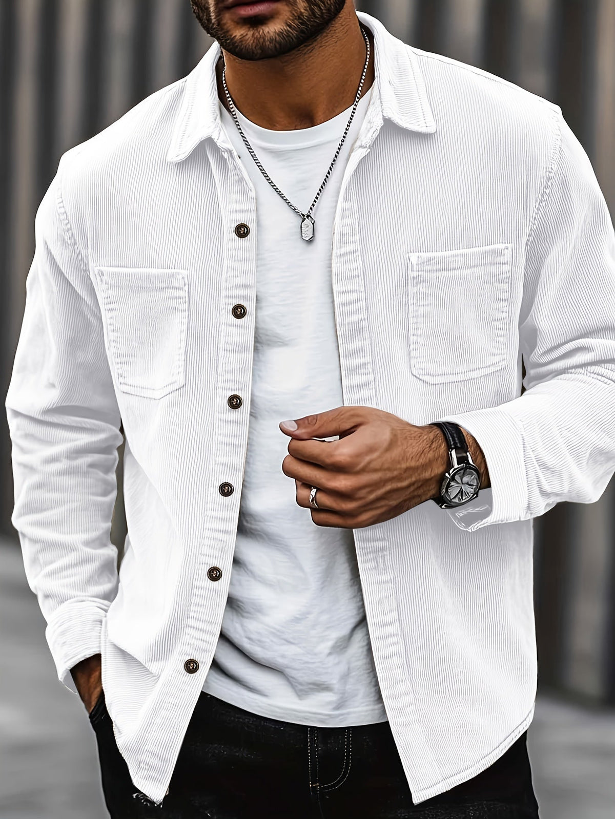 Men's Long-Sleeve Overshirt Button-Up Pocketed Casual Everyday Style