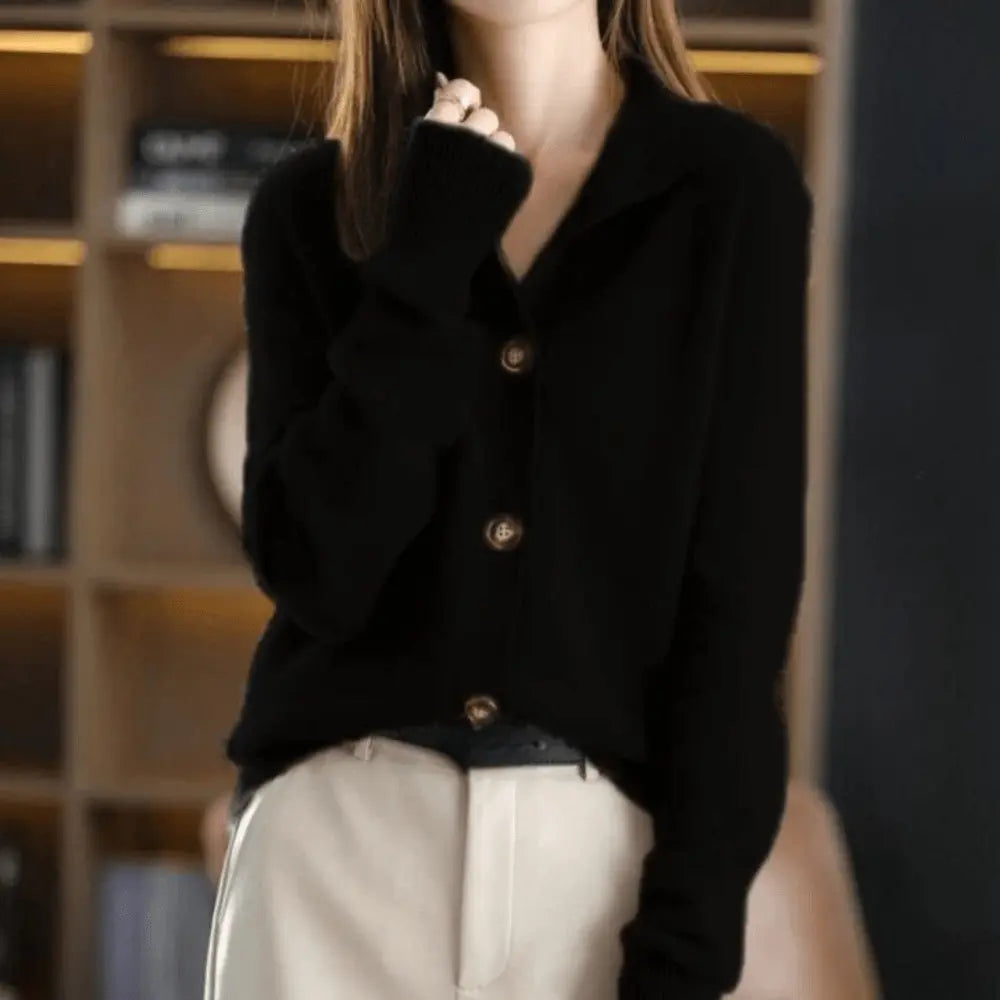 Women's Knit Cardigan Sweater Long Sleeve Stand Collar Button Front Relaxed Style