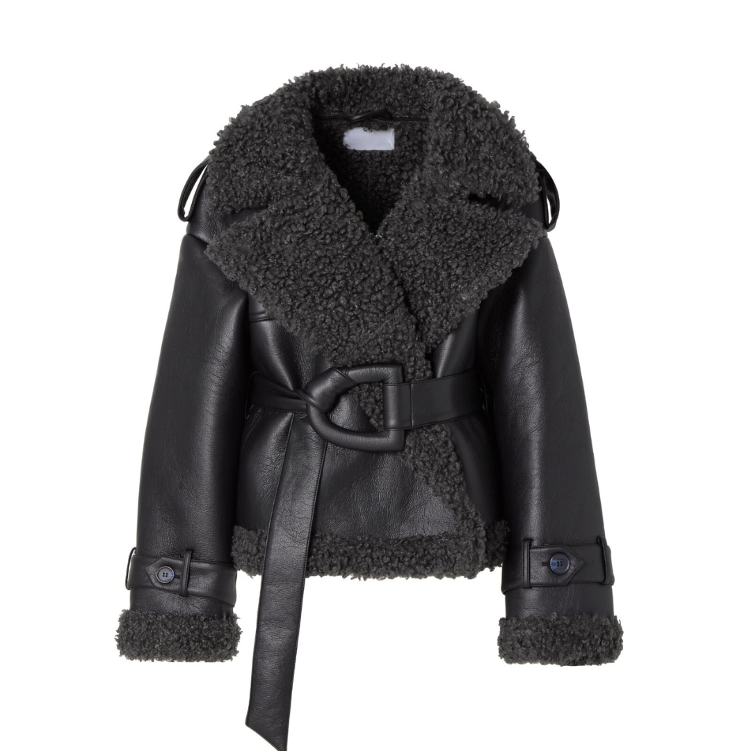 Women's Belted Shearling Coat Classic Fit Long Sleeve Notched Collar Stylish Everyday