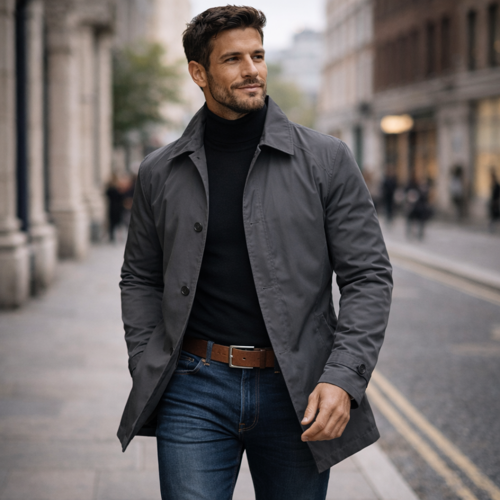 Men's Stylish Overcoat Weather-Resistant Tailored Fit Classic Design