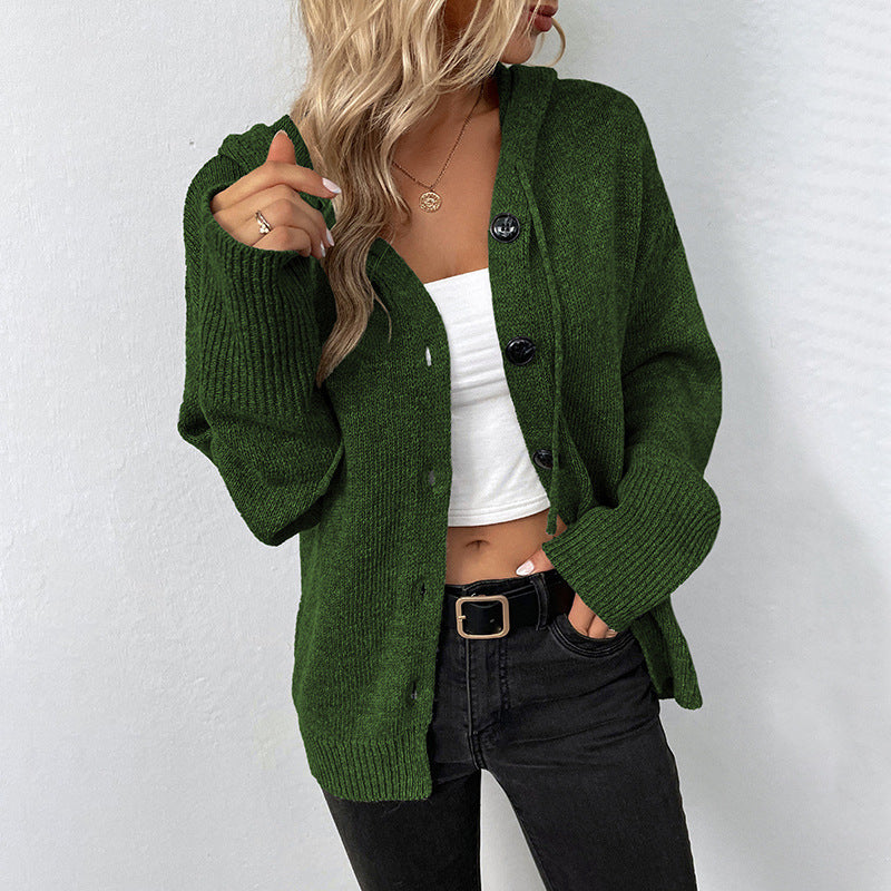 Women's Oversized Ribbed Knit Cardigan Hooded Button Front Long Sleeve Relaxed Style