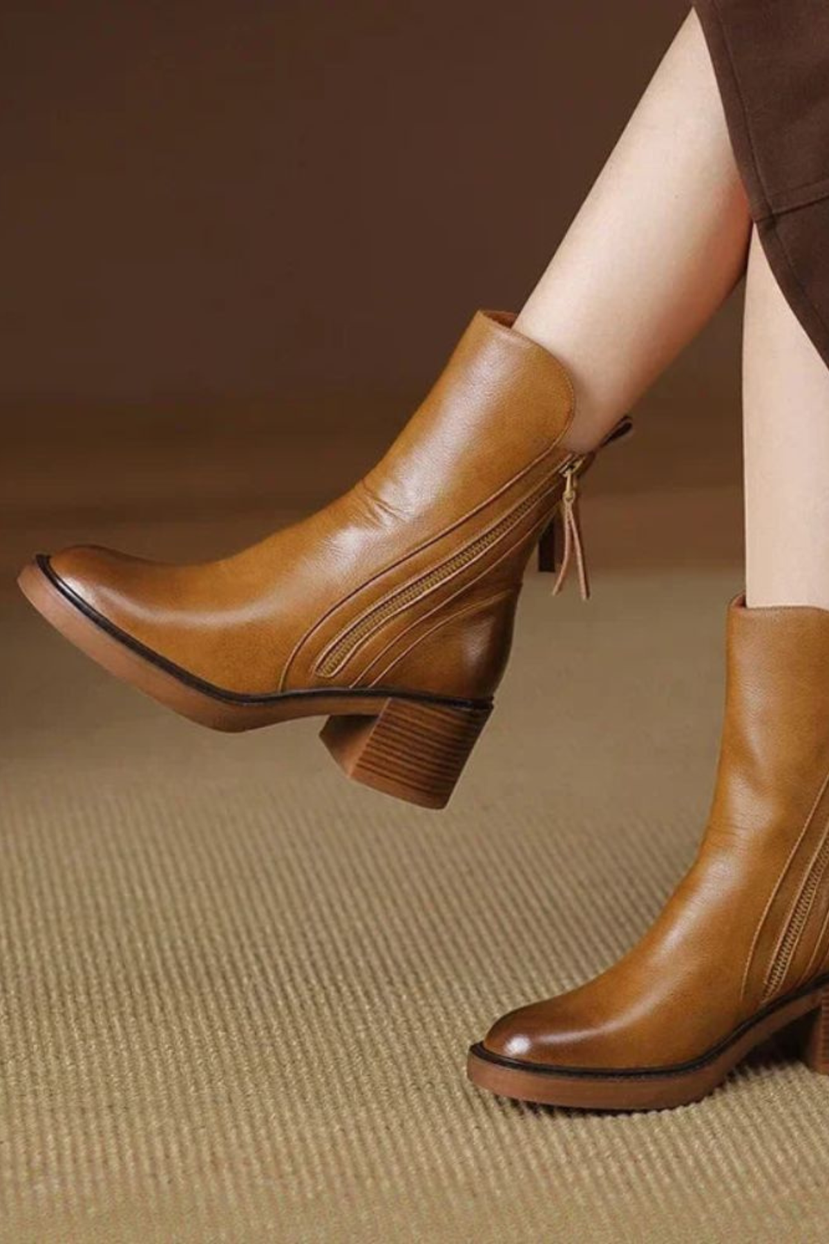 Women's Ankle Boots Block Heel Gold Zip Detail Stylish Everyday Footwear