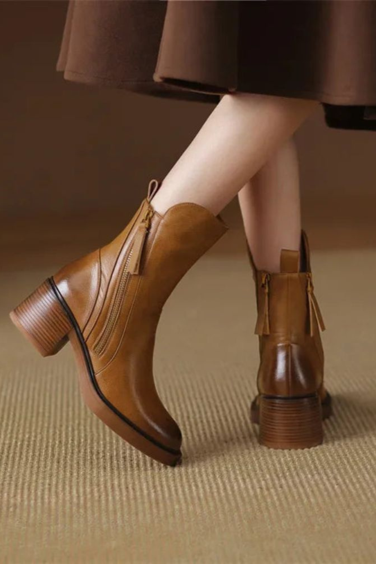 Women's Ankle Boots Block Heel Gold Zip Detail Stylish Everyday Footwear