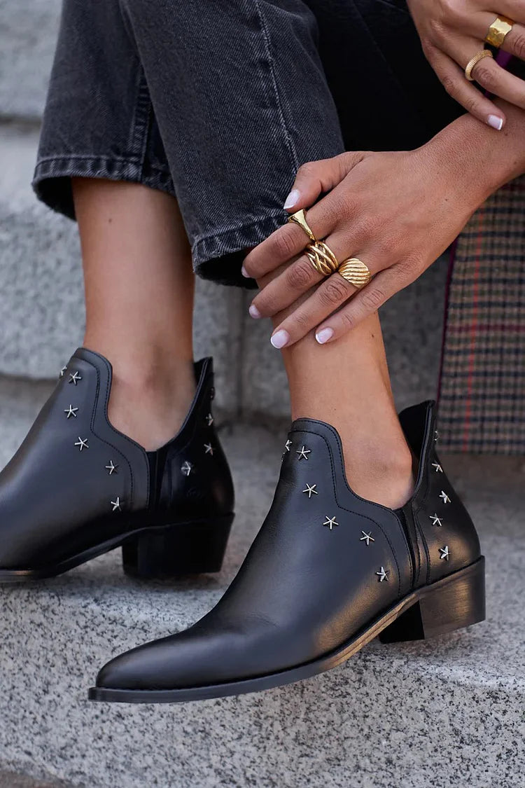 Women's Ankle Boots Block Heel Star Stud Detail Chic Everyday Style