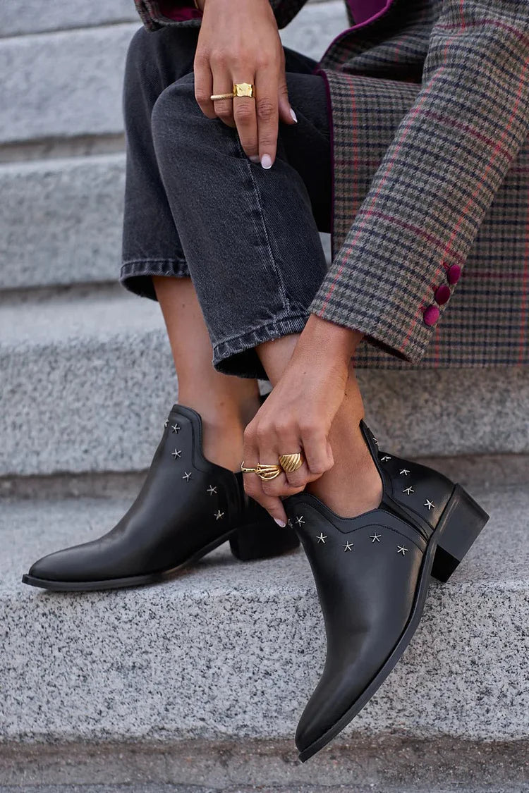 Women's Ankle Boots Block Heel Star Stud Detail Chic Everyday Style