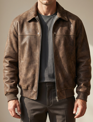 Men's Classic Biker Jacket Zip Front Notched Collar Casual Everyday Wear