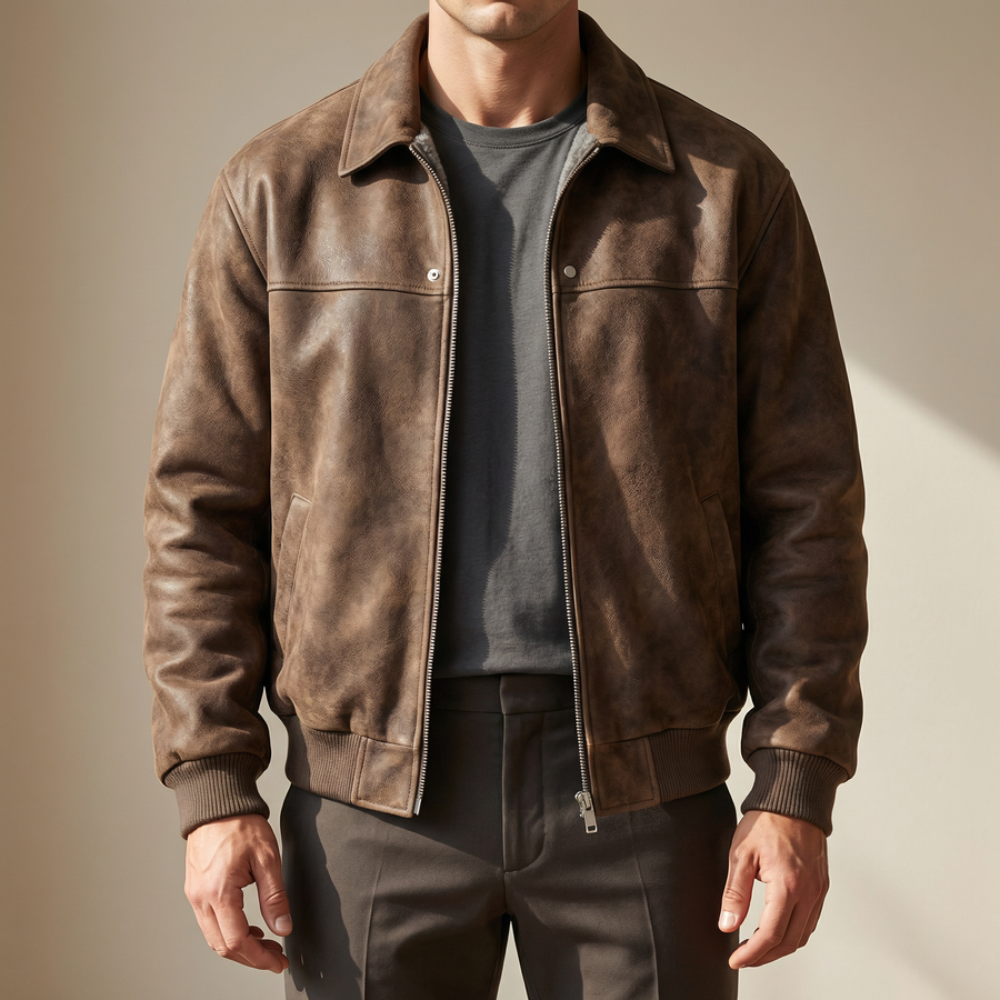 Men's Classic Biker Jacket Zip Front Notched Collar Casual Everyday Wear