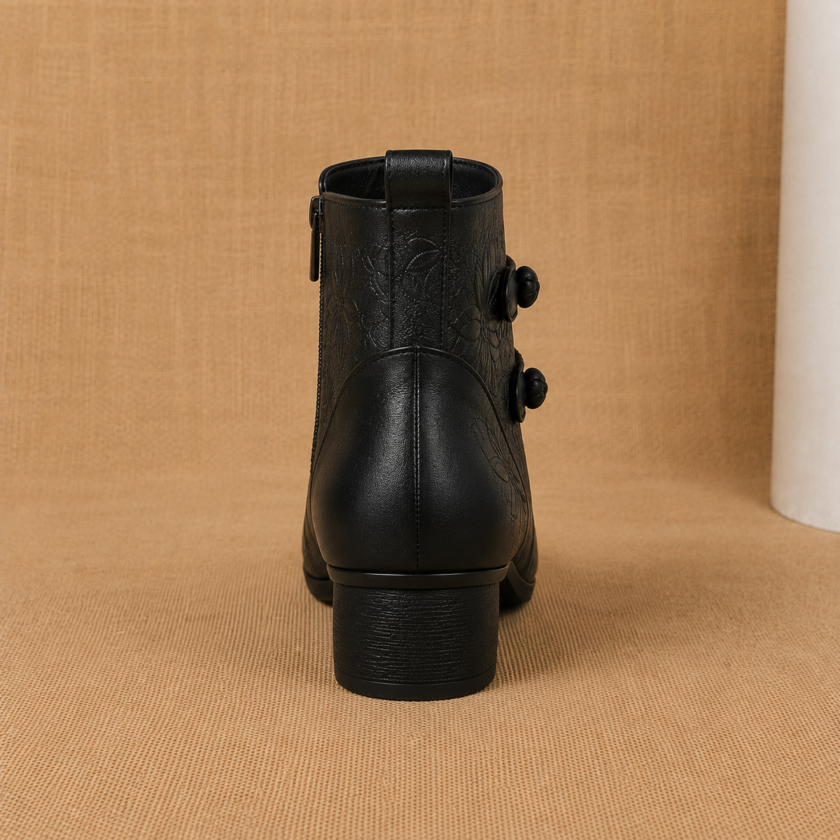 Women's Ankle Boots Block Heel Leaf Detail Stylish Everyday Footwear