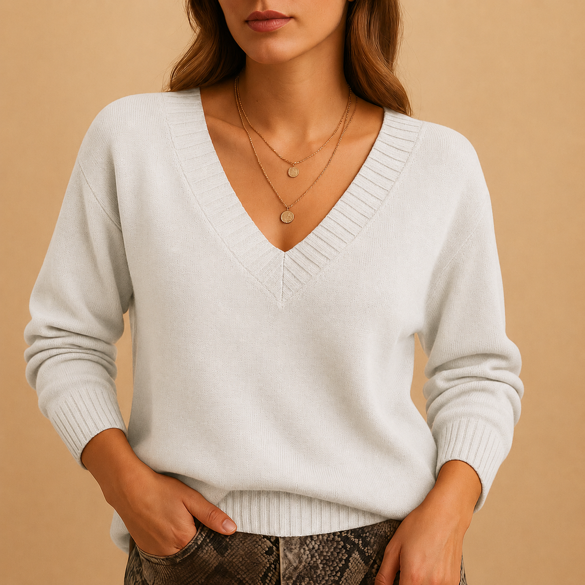 Women's Knit Sweater Ribbed V-Neckline Long Sleeve Casual Everyday