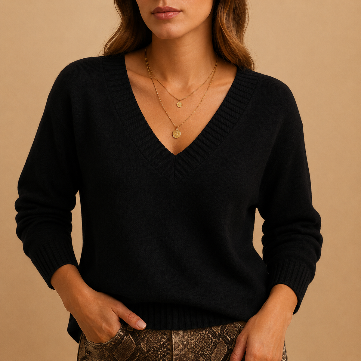 Women's Knit Sweater Ribbed V-Neckline Long Sleeve Casual Everyday