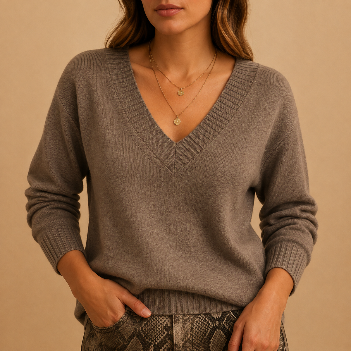 Women's Knit Sweater Ribbed V-Neckline Long Sleeve Casual Everyday