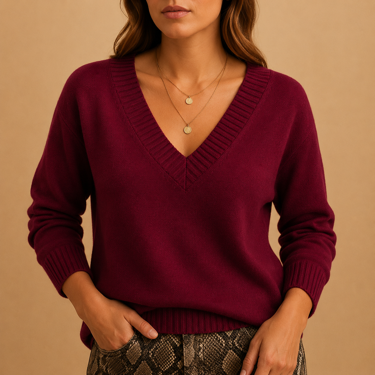 Women's Knit Sweater Ribbed V-Neckline Long Sleeve Casual Everyday