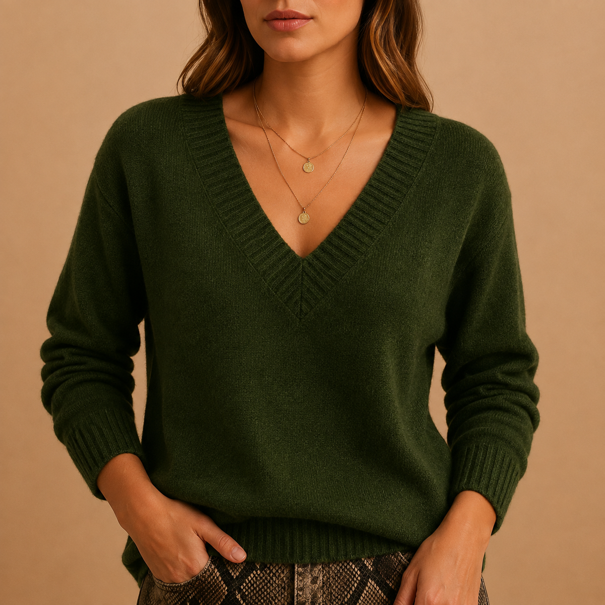Women's Knit Sweater Ribbed V-Neckline Long Sleeve Casual Everyday