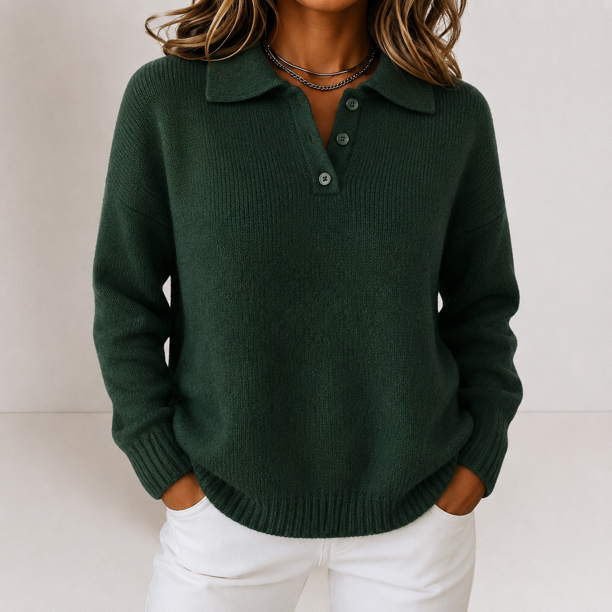 Women's Knit Sweater Polo Collar Button Placket Casual Layering Everyday