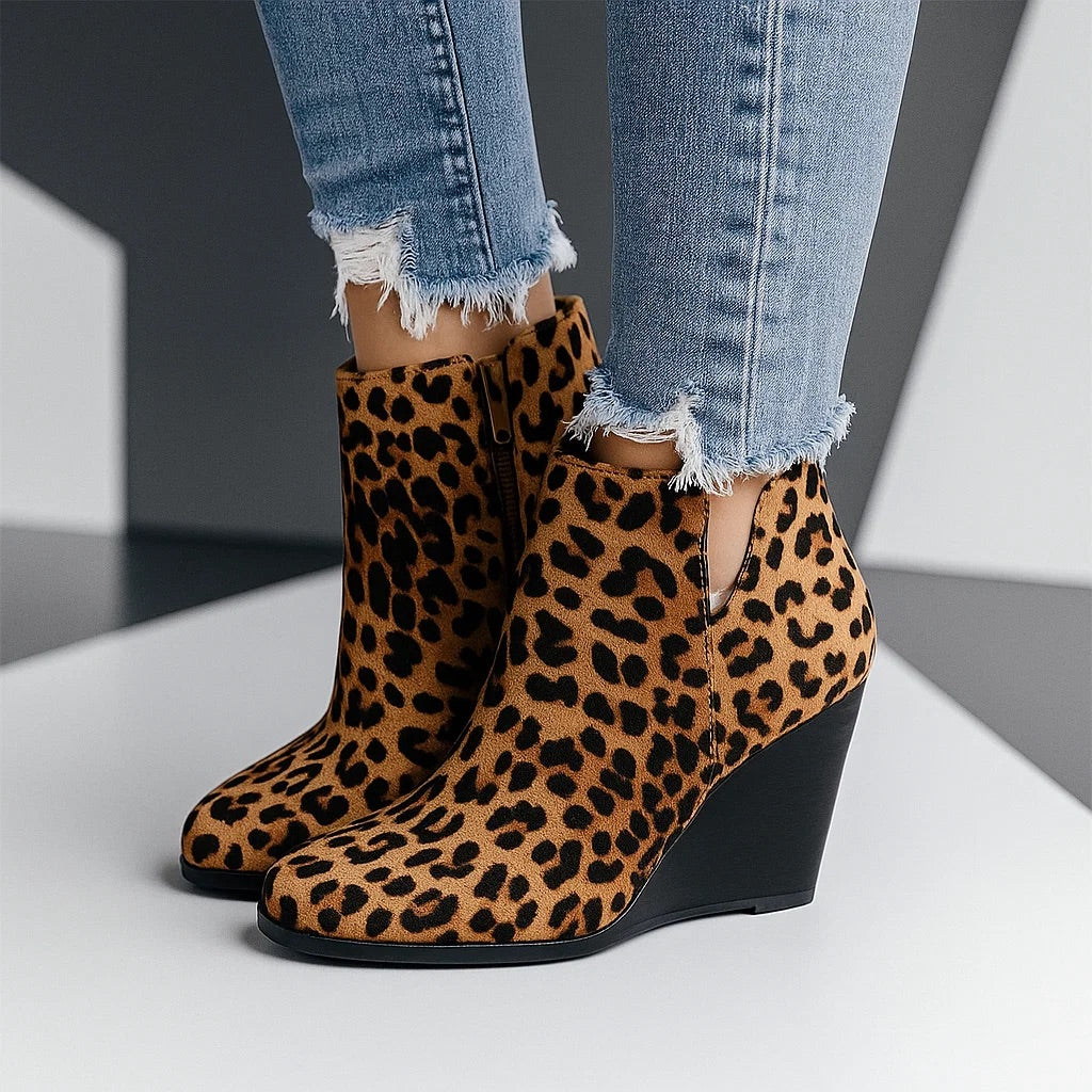 Women's Suede Wedge Ankle Boots Side Cut-Out Design Stylish Everyday Footwear