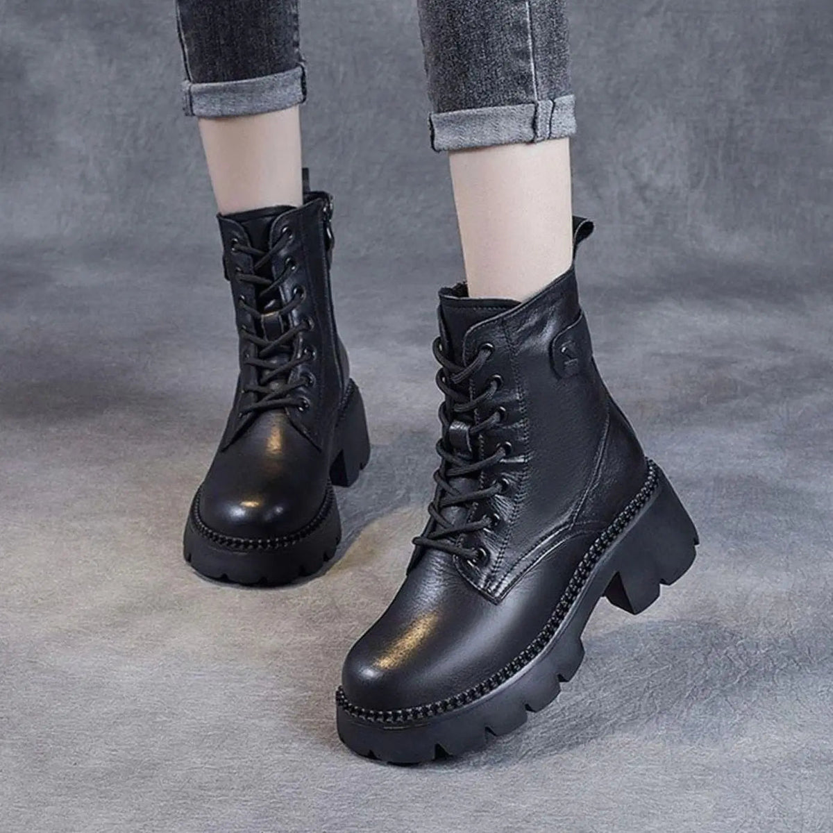 Women's Chunky Ankle Boots Lace-Up Side Zip Stylish Everyday Footwear