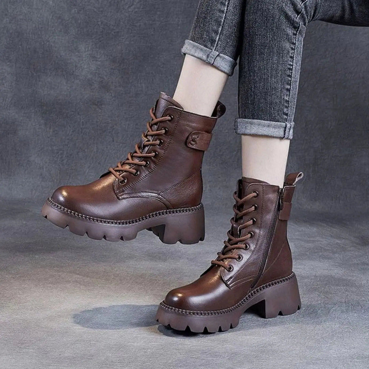 Women's Chunky Ankle Boots Lace-Up Side Zip Stylish Everyday Footwear